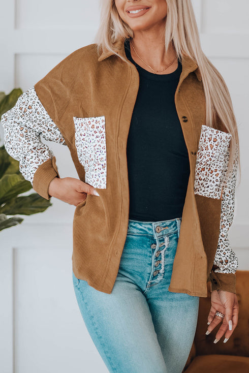 Patchwork Corduroy Buttoned Shirt Jacket